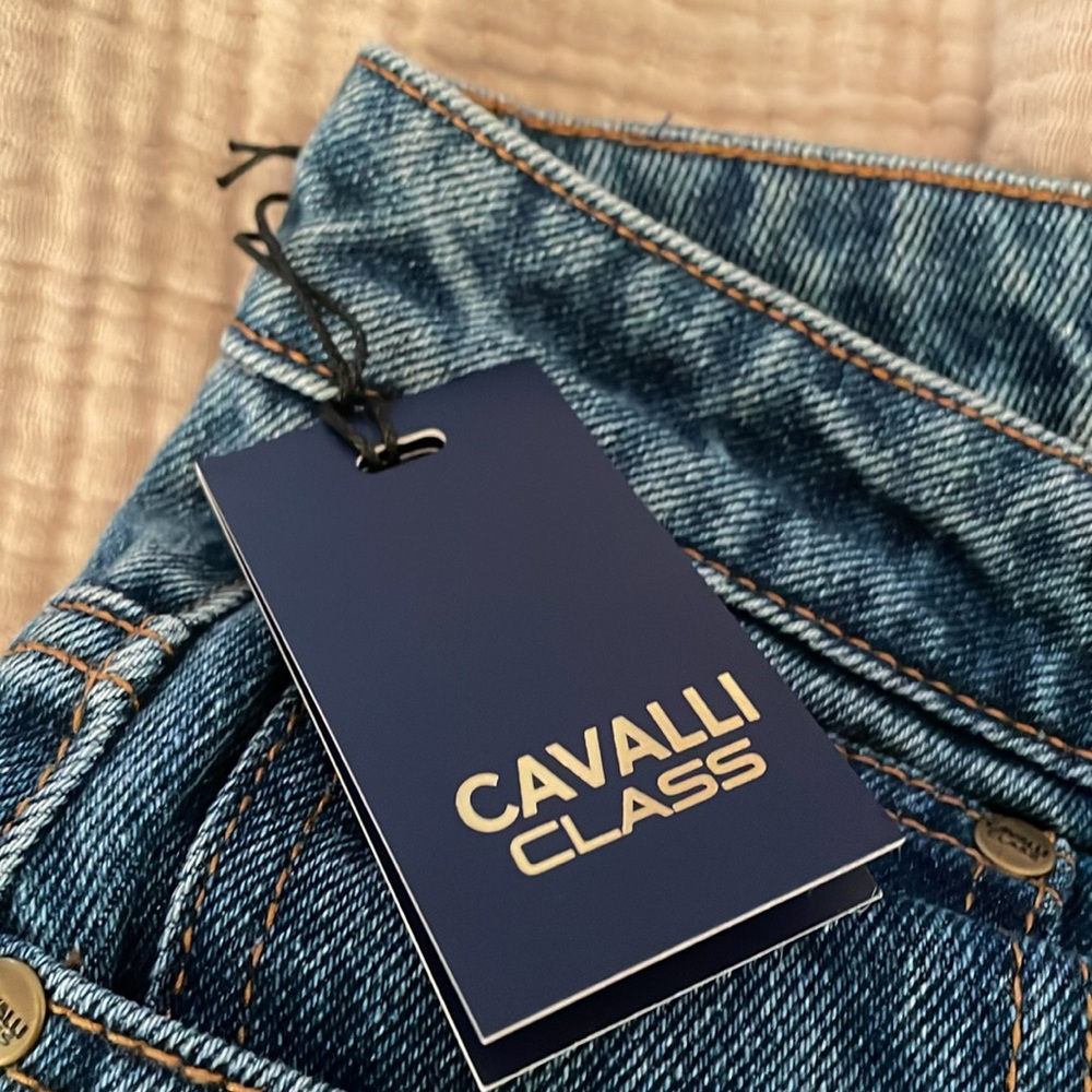 NWT ROBERTO CAVALLI High Rise Faded Cropped Jeans CLASSIC Blue. 100% cotton. 29 - Picture 7 of 11